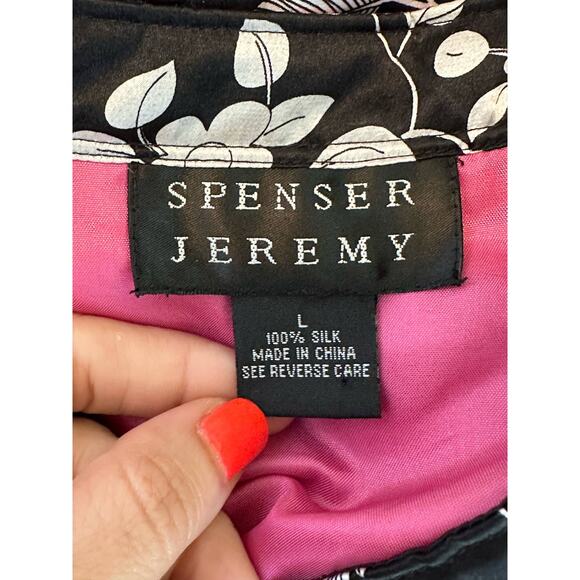 Spenser Jeremy black floral silk light quilted zip jacket size Large - Picture 5 of 12